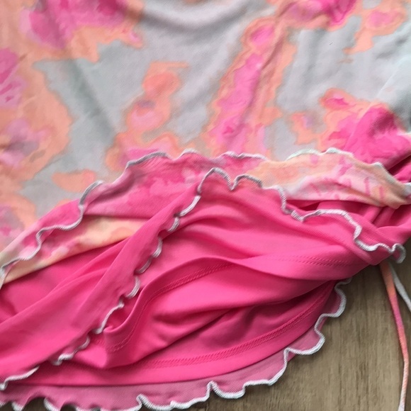 Wild fable mesh ruched side lettuce hem colourful skirt size small pink stretchy - Picture 2 of 4